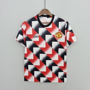 22/23 Manchester United Training Suit Red White Black Geometric Pattern Soccer Jersey