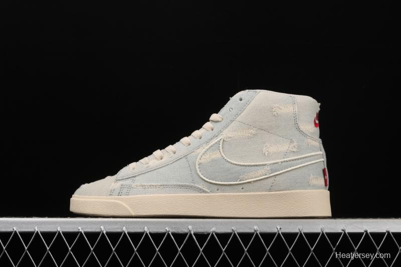 Levi's Strauss x NIKE Blazer Mid Retro Trail Blazers hole-breaking jeans AV9375-007 leisure sports board shoes