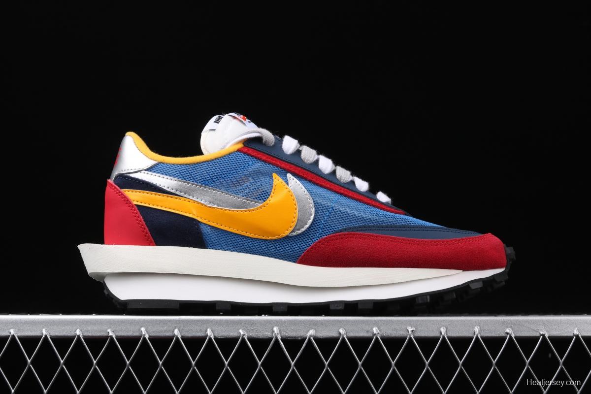 Sacai x NIKE LVD Waffle Daybreak co-signed catwalk style net gauze leather splicing double hook Swoosh running shoes BV0073-400