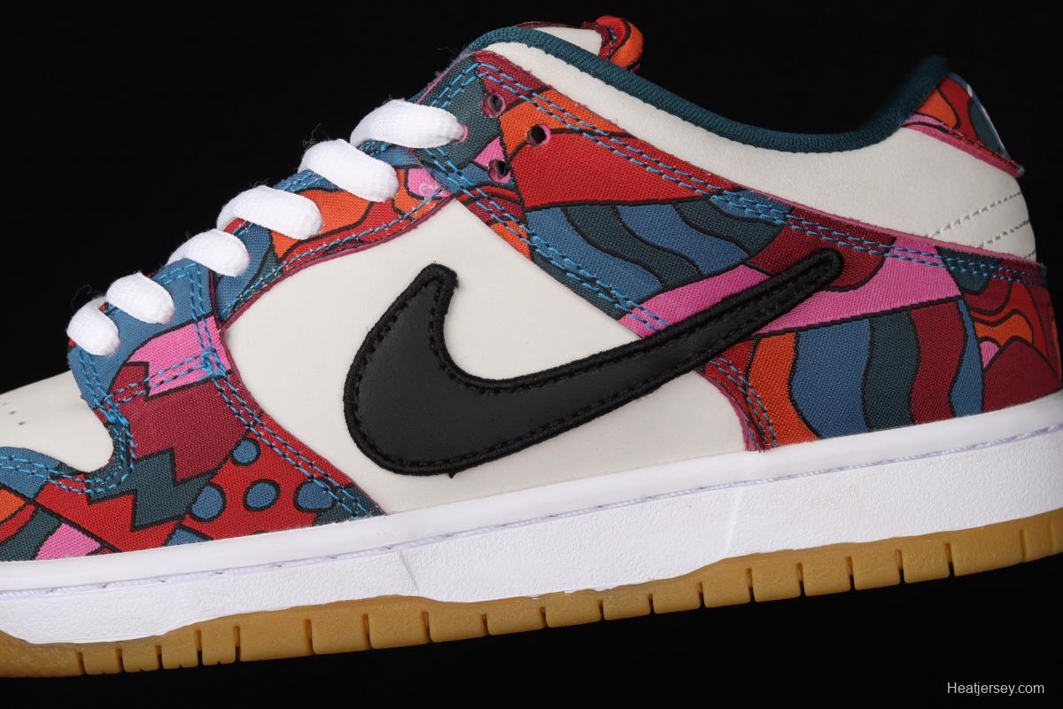 Parra x NIKE DUNK SB Low Pro White, Blue and Red Abstract Art scratch Music Olympic Slam Dunk Series retro low-top leisure sports skateboard shoes DH7695-600