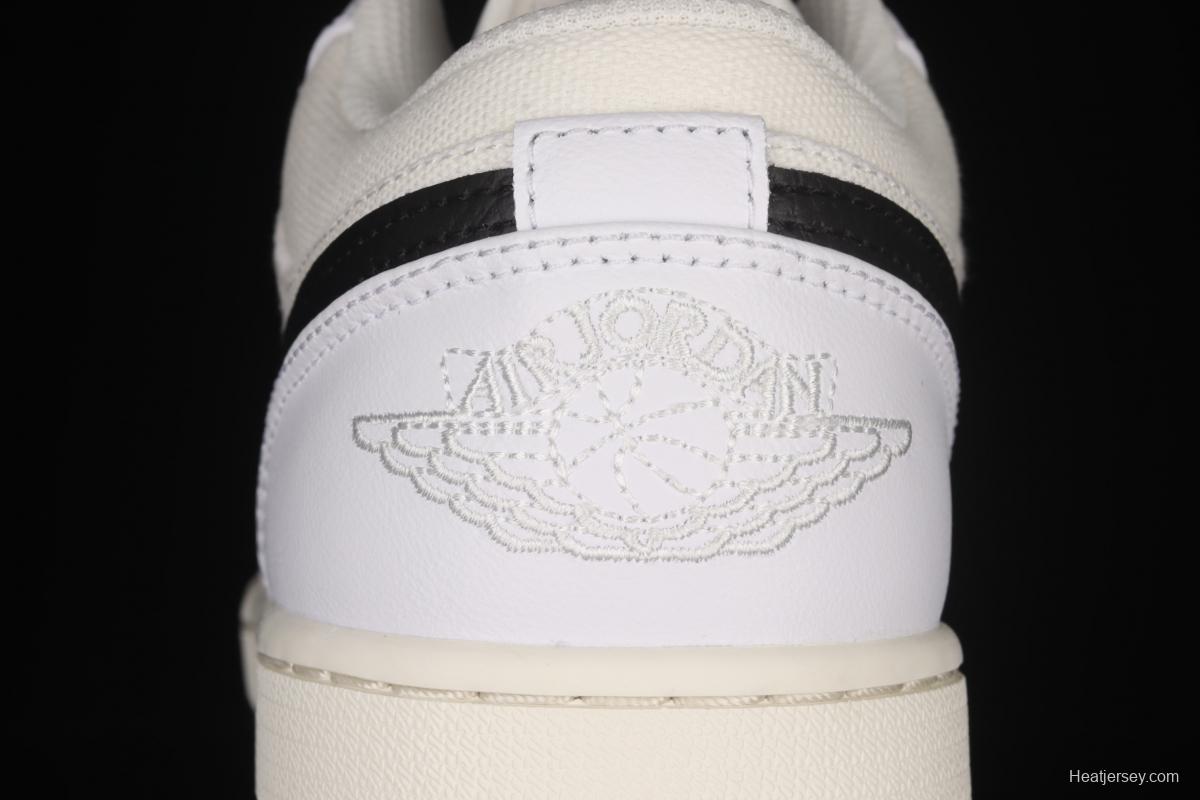 Air Jordan 1 Low white and black canvas splicing low side culture leisure sports board shoes DC3533-100