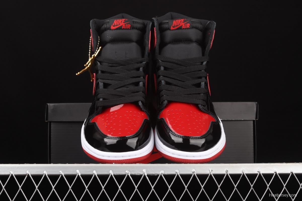 Air Jordan 1 High OG Bred Patent lacquered leather black and red high top basketball shoes 555088-063