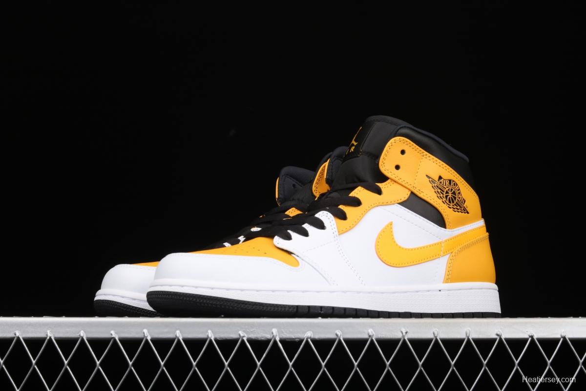 Air Jordan 1 Mid White and Yellow Zhongbang Basketball shoes 554724-170