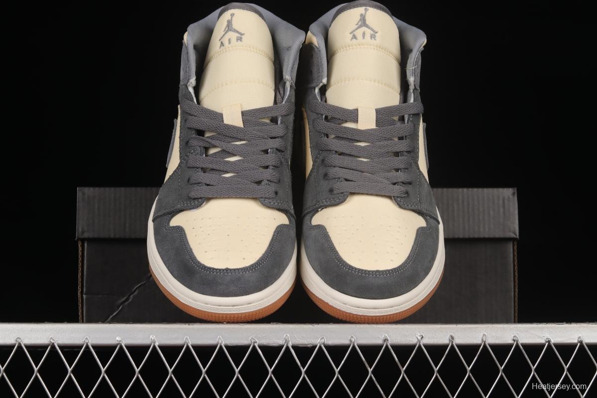 Air Jordan 1 Mid rice gray coconut milk mid-top basketball shoes DN4281-100