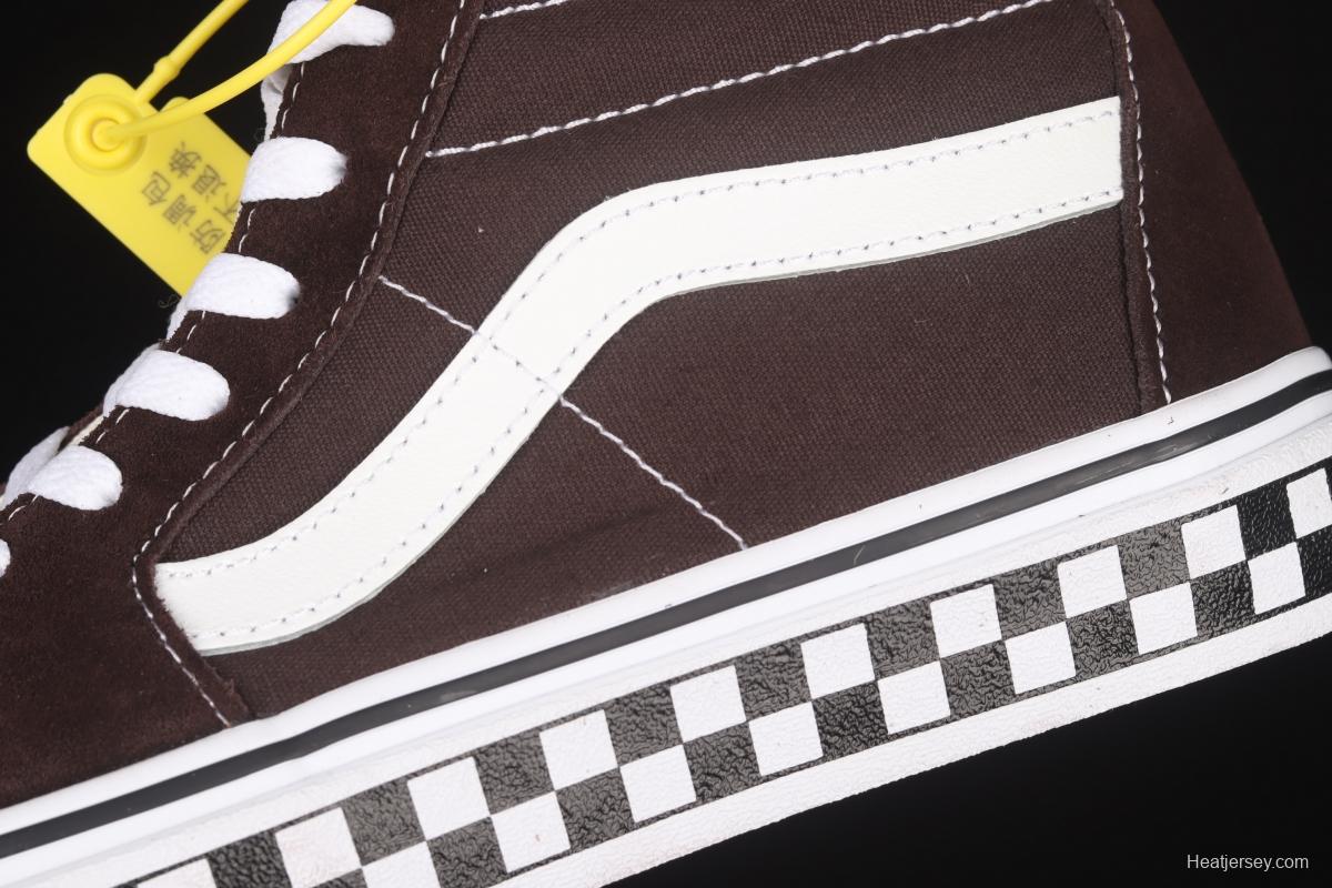 Vans SK8-Hi brown checkerboard classic series high-top casual board shoes VN0A38GEU5Z