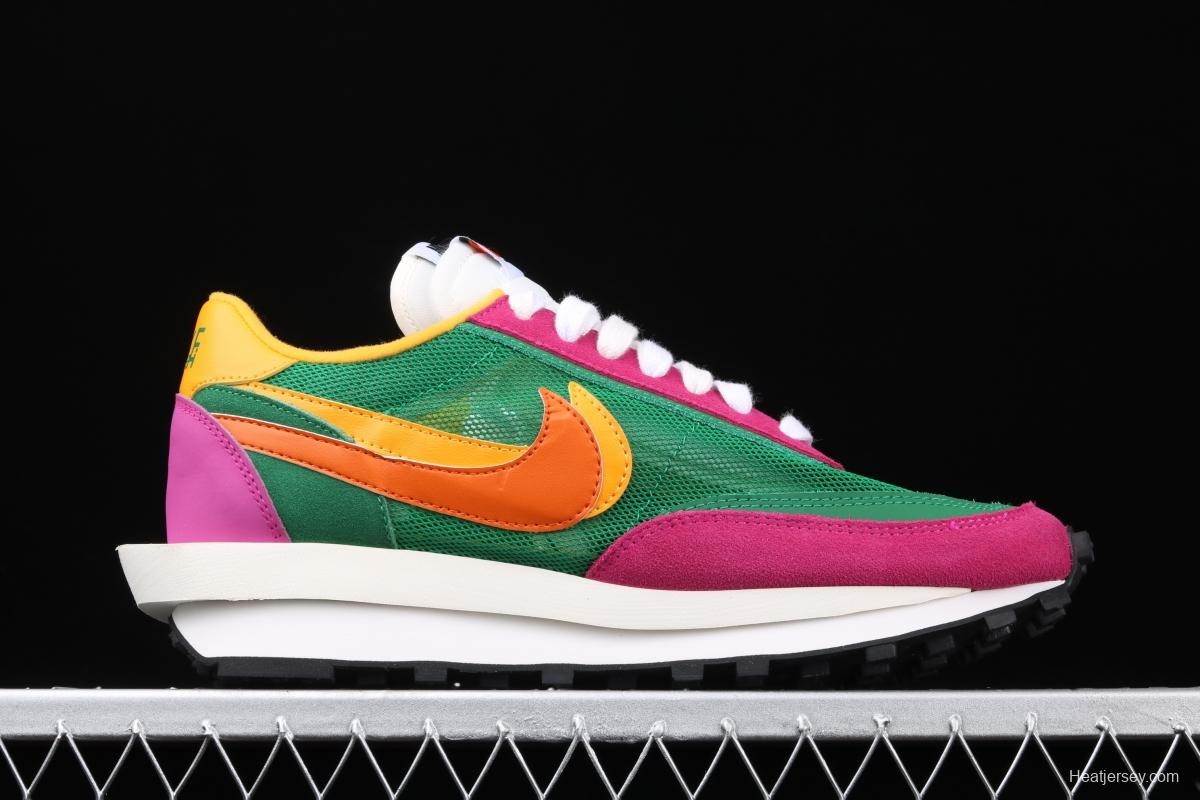 Sacai x NIKE LVD Waffle Daybreak co-signed catwalk style net gauze leather splicing double hook Swoosh running shoes BV0073-301