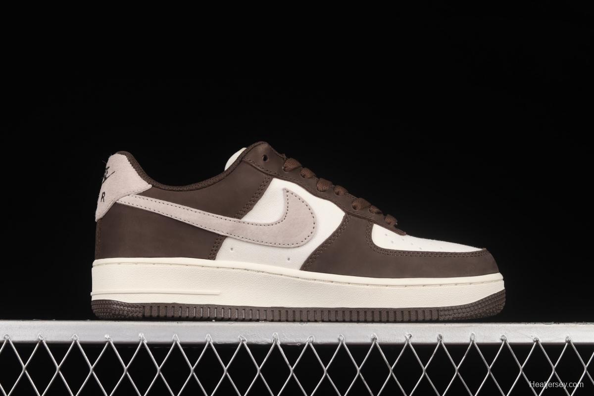 NIKE Air Force 1o07 Low white mocha sail leather spliced low-top casual board shoes NT9988-818