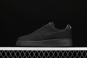 Stussy x NIKE Air Force 1 Low Black Cool Air Force low side black linen electric embroidered hook low upper board shoes CZ9084-001