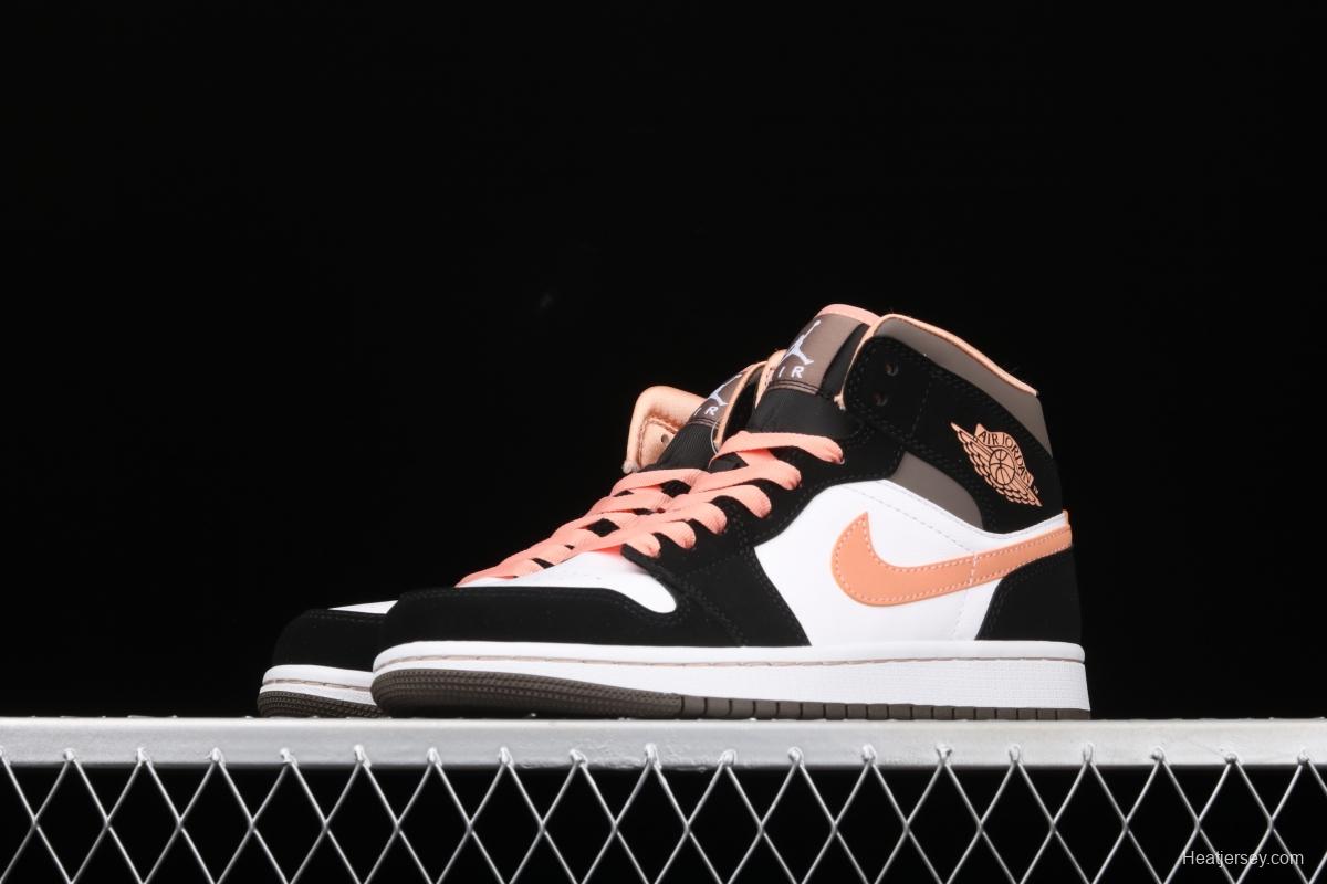 Air Jordan 1 Mid black pink peach goddess festival basketball shoes DH0210-100