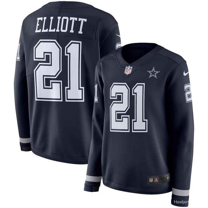 Women's Ezekiel Elliott Black Therma Long Sleeve Player Limited Team Jersey