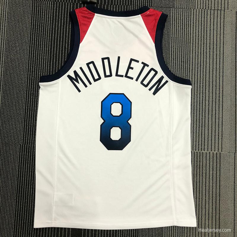 Thai Version Men's Khris Middleton White USA Basketball Player Jersey