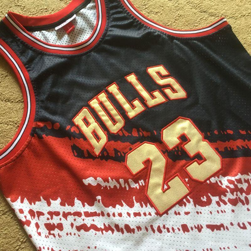 Men's Michael Jordan Black White And Red Retro Classic Team Jersey