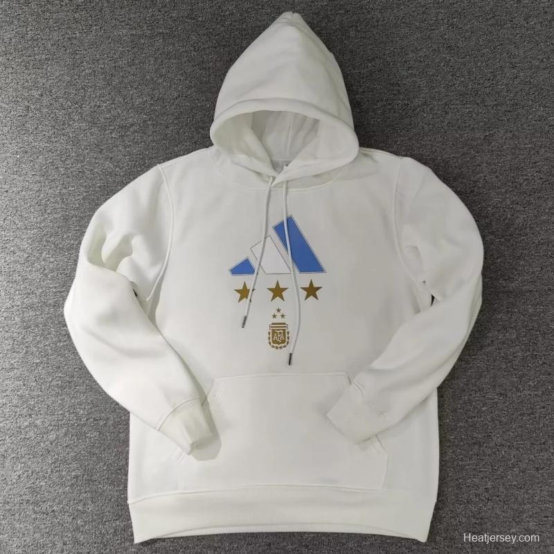 3 Stars Argentina Messi White Hoodie