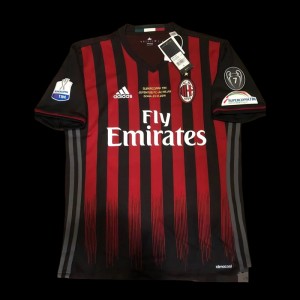 Retro 16 17 AC Milan Home Jersey Supercoppa TIM Juventus VS AC Milan With Supercoppa Full Patch