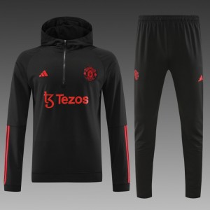 23/24 Manchester United Black Hoodie Half Zipper Jacket+ Pants