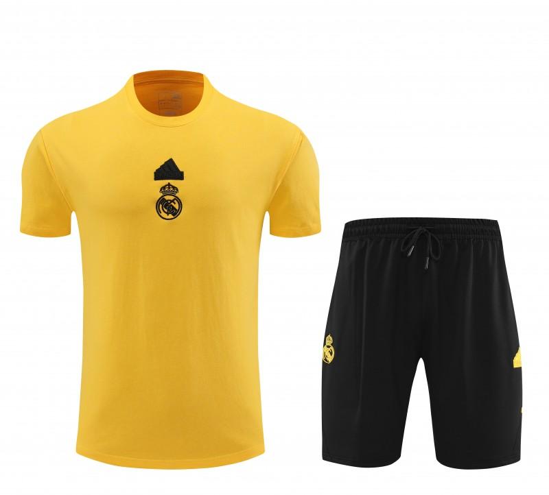 23/24 Real Madrid Yellow Cotton Short Sleeve Jersey+Shorts