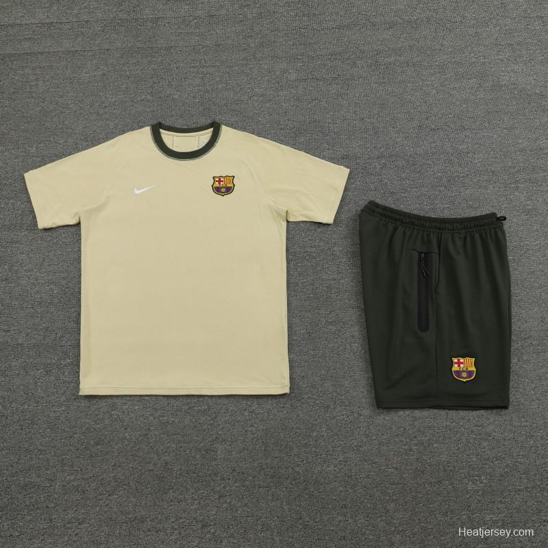 23/24 Barcelona Beige Cotton Short Sleeve Jersey+Shorts