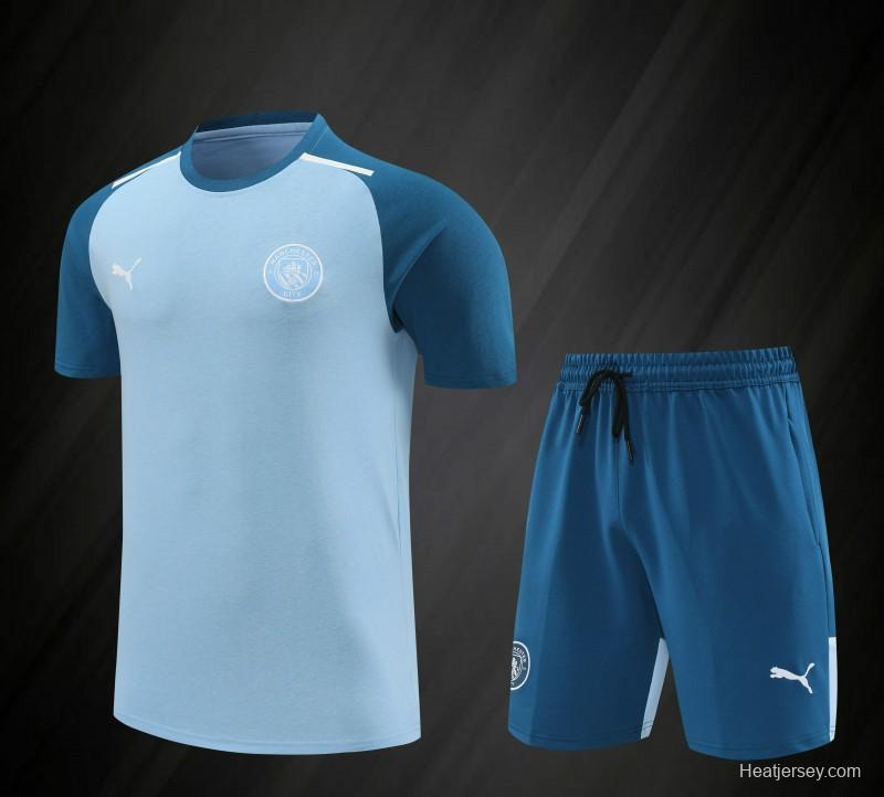 23/24 Manchester City Blue Cotton Short Sleeve Jersey+Shorts