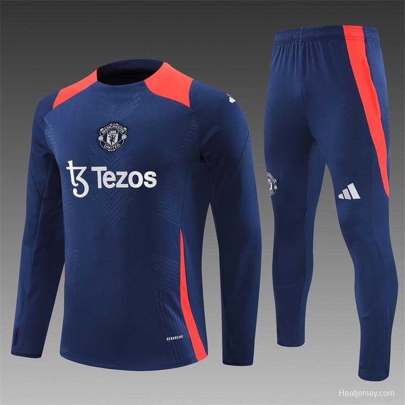 24/25 Kids Manchester United Navy Half Zipper Jacket+Long Pants