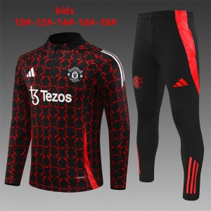 24/25 Kids Manchester United Black/Red Special Half Zipper Jacket+Long Pants