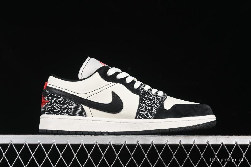 Nike Air Jordan 1 Low Supreme Collaboration - Black White Embossed Custom Retro Basketball Shoes DC2024-032