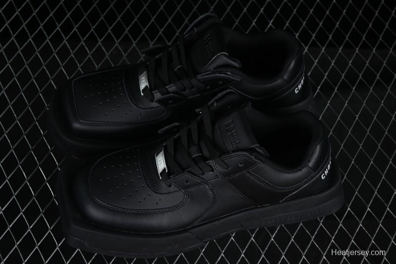 Choco Concert Leather Round Square Asymmetric Fashion Sneakers Black - AJE5